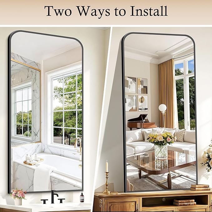 Bathroom Mirror, 30x60 inch Black Rectangle Wall Mounted Mirror with Thin Frame, Large Bathroom Vanity Mirrors for Over Sink, Entryway, Living Room, Bedroom