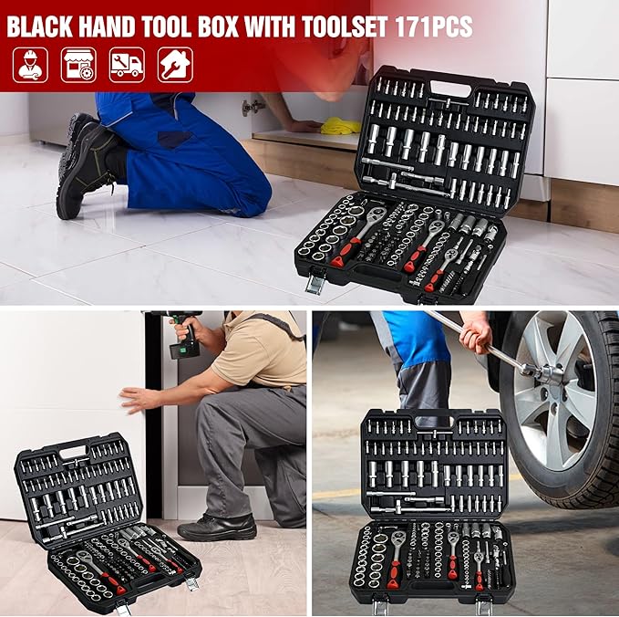 171pcs Artman Tool Set, Mechanics Kit, Socket and Ratchet Wrench Toolbox, General Household Hand Tool Set for Home, Universal Home Car Repair Tool Set, for DIY Enthusiasts, Handyman and Mechanics