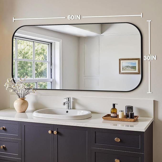 Bathroom Mirror for Wall, Large Bathroom Vanity Mirror for Over Sink 30 x 60, Black HD Reflection Shatterproof Mirror for Living Room Bedroom Entryway, Metal Frame Rectangular Shape
