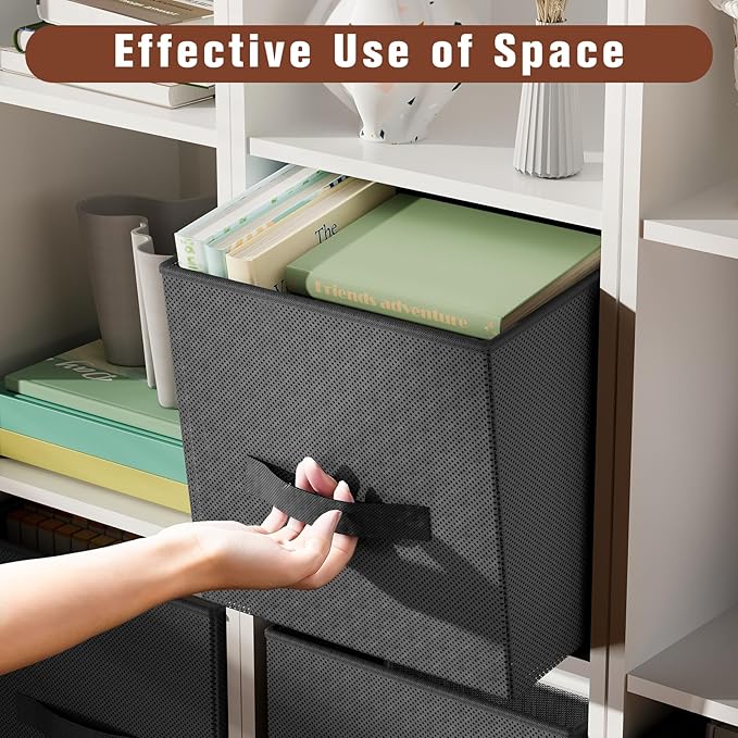Fabric Storage Bins, Foldable Storage Cubes Baskets with Handle for Organizing, Collapsible Bins Cube Organizer Baskets for Closet, Shelves, Clothes, Towel (Gray, 4 Pack)