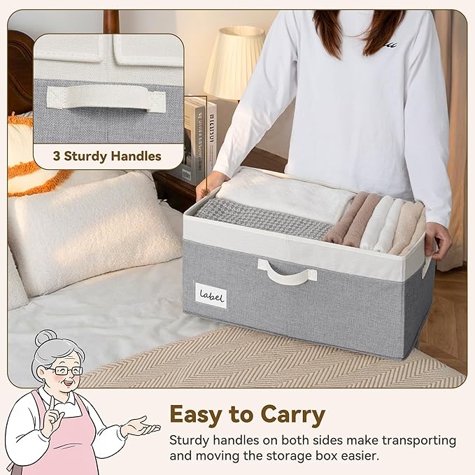 GRANNY SAYS Decorative Storage Boxes with Lid, Large Storage Bins with Double-Open Lid, Fabric Storage Bin for Clothes, 63L Closet Linen Storage Bin, White&Gray