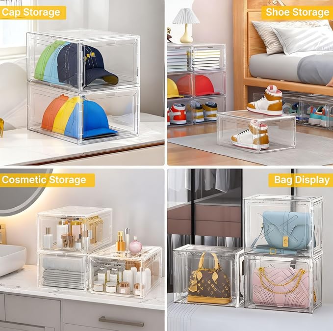 1 Pack Green Stackable Shoe Box for Men’s Sneakers, Magnetic Drop-Front Organizer for Closet or Display, Fits Shoes up to Size 13 – 13.5 x 10.55 x 7.5 In