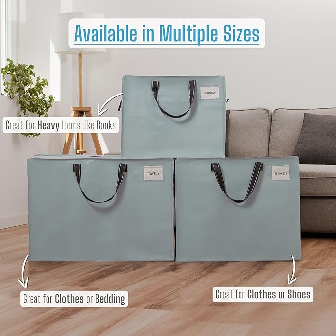 VENO 4 Pack Moving Bags, Christmas Storage Containers, Storage Totes, Zipper On Top, Sturdy, Storage Bags for Camping, Clothes, Bedding, Comforters, Pillows (27 Gallon Light Blue, 4 Pack)