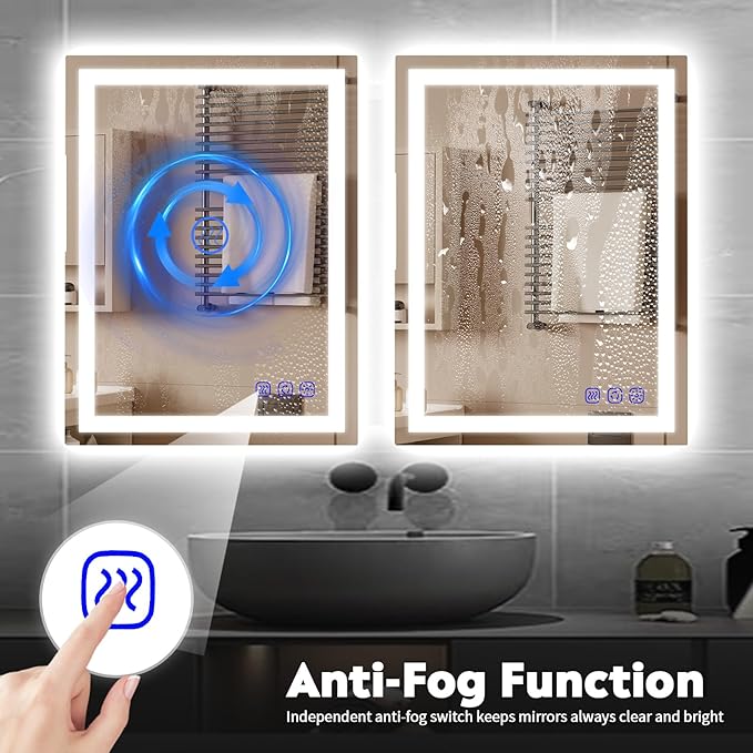 32"x24" LED Bathroom Mirror with Lights Front & Backlit Vanity Mirror,Double Light bar Smart Wall-Mounted Design,Adjustable Warm White/Natural/Daylight,Anti-Fog,Shatterproof,Memory Function