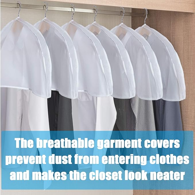 Patelai 16 Pcs Shoulder Covers for Hanging Clothes 24 x 12 x 2 Inches Plastic Garment Dust Covers Protectors with 2" Gusset for Closet Storage Suit, Coats, Jackets, Dress Closet Storage