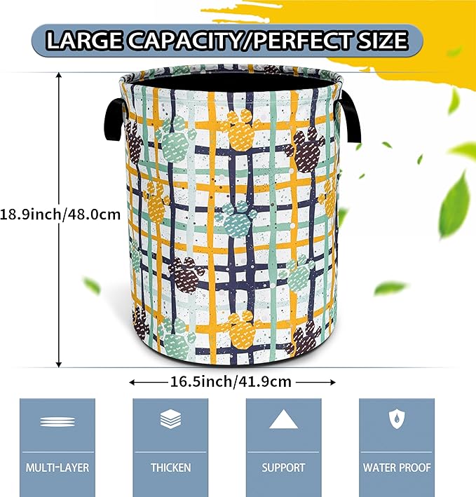 Paw Prints Laundry Basket Cat Dog Pet Paw Foldable Oxford Cloth Funny Tote Bag Laundry Hamper Clothes Storage Bucket Toy Organizer For Bathroom/Laundry Storage/Bedroom 18.9x16.5 Inch