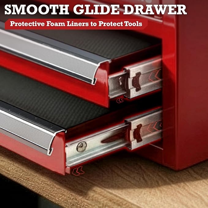 Mini Toolbox with 2 Drawers and Top Storage, Durable Steel Construction with Ball-Bearing Slides, Multi-Purpose Portable Tool Boxes Case Organizer for Garage, Red