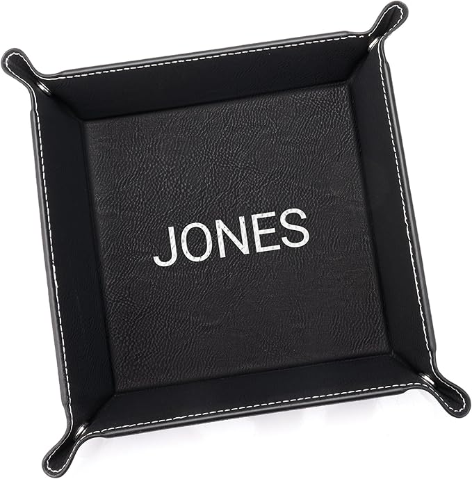 Lifetime Creations Personalized Valet Tray (Black) - Custom Engraved Vegan Leather Snap Catchall, Gifts for Groomsmen
