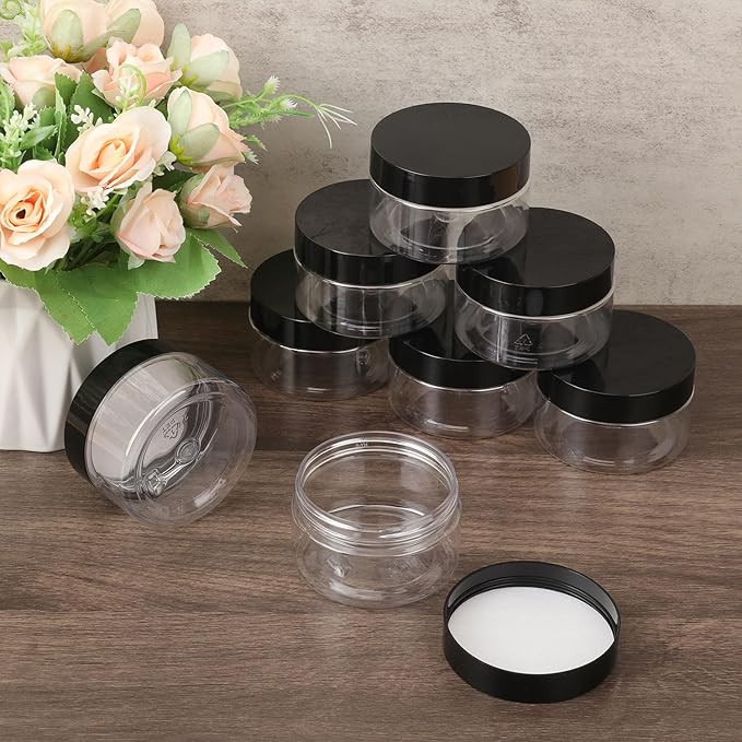 96 Packs 3.5 OZ Transparent Plastic Jars with black Lids, Body Butter Containers, Cosmetic Containers jars for Kitchen Ingredients, beads, sequins, Lotion, Cream, DIY Crafts and More by KUKLIPJIM.