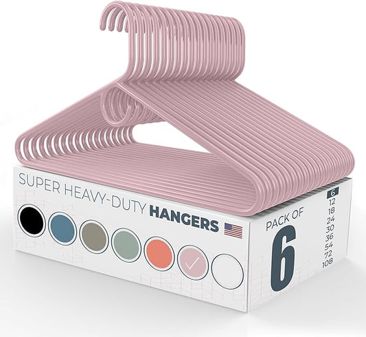 Neaties Super Heavy Duty Clothes Hangers 6 Pack – Made in The USA - 10lb Capacity, Thick Plastic Hangers for Pants, Coats, Jackets, Jeans and Adult Clothing – Pink