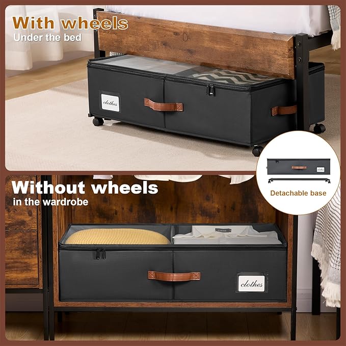 Under Bed Storage Containers with Wheels 9.5 inches Higher Under Bed Storage XXXL Underbed Shoes Blankets Clothes Storage Organizer 2 Pack Under the Bed Storage for College Dorms Bedroom Nursery Rooms