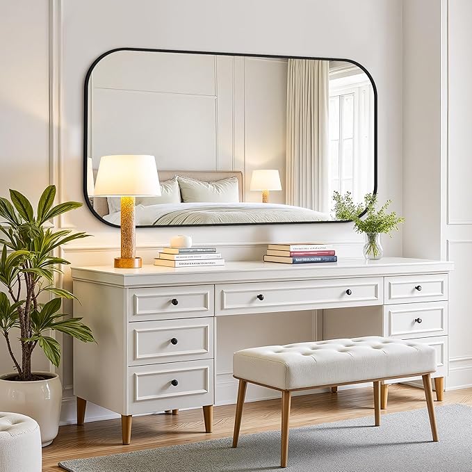 Bathroom Mirror for Wall, Large Bathroom Vanity Mirror for Over Sink 30 x 55, Black HD Reflection Shatterproof Mirror for Living Room Bedroom Entryway, Metal Frame Rectangular Shape