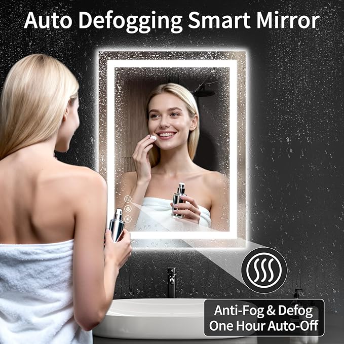 24"x32" LED Bathroom Mirror with Lights, Dimmable, Anti-Fog, Lighted Bathroom Vanity Mirror for Wall, Backlit + Front Lit, Memory Function, Shatter-Proof, Tempered Glass