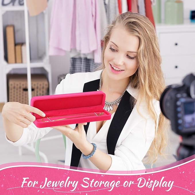 Batiyeer 24 Pcs Velvet Bracelet Box Bulk Jewelry Chain Necklace Box Bracelet Storage Case Long Jewelry Case for Valentine Wedding Pendant Display, 8.86 x 2.13 x 1.38 Inch(Hot Pink)