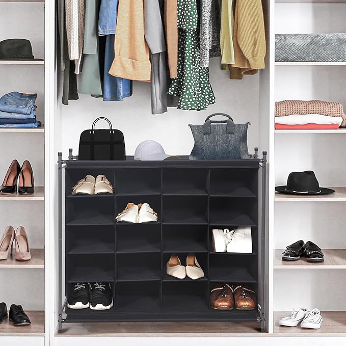 STORAGE MANIAC Stackable Shoe Cubby Organizer, Free Standing Shoe Cube Rack for Entryway, Bedroom, Apartment, Closet, 20-Cube Black