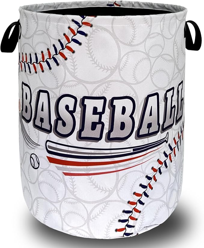 Baseball Laundry Hamper Foldable With Handles Balls Texture Tote Bag Universal Oxford Cloth Funny Laundry Basket Clothes Toy Storage Bucket 18.9" x 16.5" For Bathroom/Laundry/Bedroom
