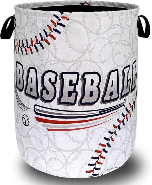 Baseball Laundry Hamper Foldable With Handles Balls Texture Tote Bag Universal Oxford Cloth Funny Laundry Basket Clothes Toy Storage Bucket 18.9" x 16.5" For Bathroom/Laundry/Bedroom