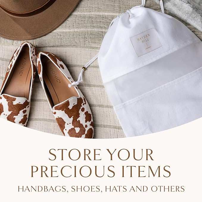 Hayden Hill Luxury Organic Cotton Dust Bags For Handbags - 6 Pack Mixed Sizes - Handbag, Purse and Shoe Storage - Certified Carbon Neutral