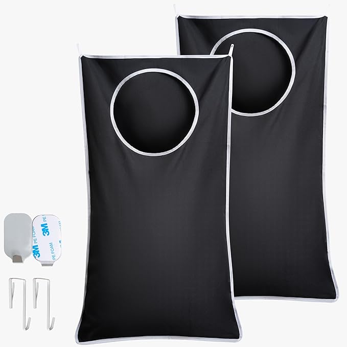 Hanging Laundry Hamper Bag XL 40x22", Space Saving over the Door Storage Bags, Behind the Door Hampers for Dirty Clothes & Wall Mounted Basket for Bathroom (2, Black)