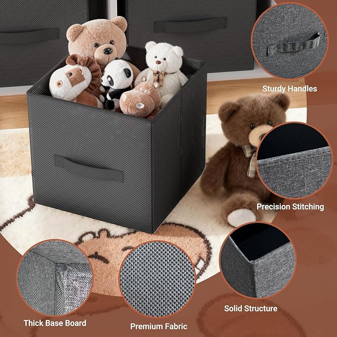 Fabric Storage Bins, Foldable Storage Cubes Baskets with Handle for Organizing, Collapsible Bins Cube Organizer Baskets for Closet, Shelves, Clothes, Towel (Gray, 4 Pack)