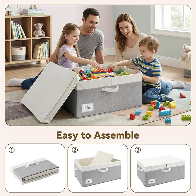GRANNY SAYS Decorative Storage Boxes with Lid, Large Storage Bins with Double-Open Lid, Fabric Storage Bin for Clothes, 63L Closet Linen Storage Bin, White&Gray