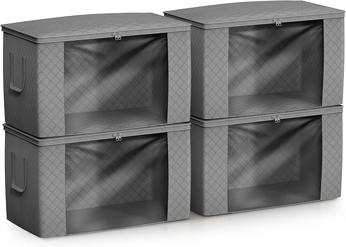 Sorbus Foldable Storage Bag Organizers, Large Clear Window & Carry Handles, Great for Clothes, Blankets, Closets, Bedrooms, and more