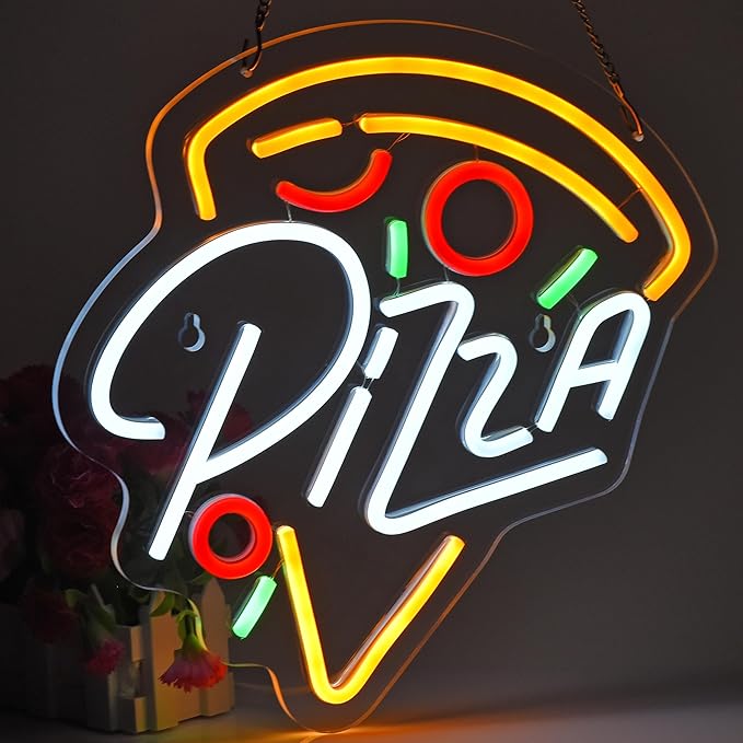 Pizza Neon Sign for Pizzeria Wall Decor 13" x 12.6" Pizza Shaped LED Light up Sign USB Powered for Kitchen Shop Restaurant Bar Party Decoration