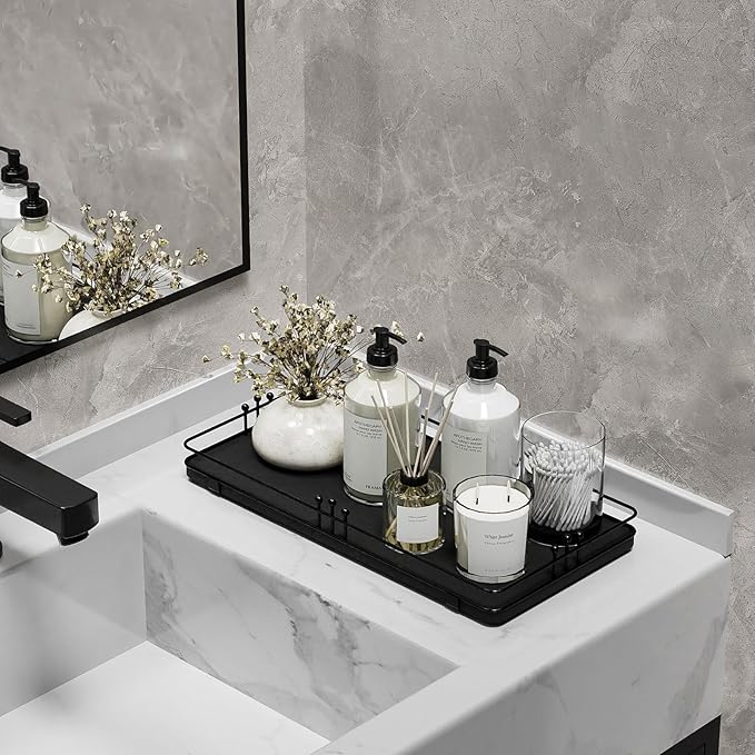 Toilet Paper Basket, Bathroom Basket for Counter Toiletries Towel Decor TP, Toilet Tank Tray, Guest Back of Toilet Organizer Storage, Vanity Tray for Perfume Makeup, Kitchen 13”x6.5” Black