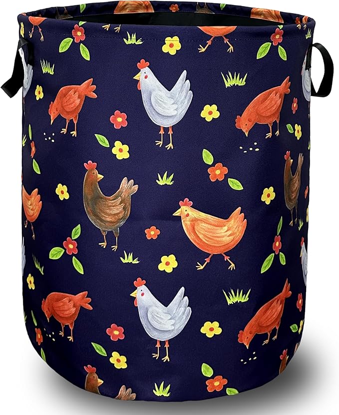 Cute Roosters Chicken Laundry Basket With Handles Oxford Cloth Tote Bag Animal Laundry Hamper18.9"x16.5 "Foldable Clothe Storage Bucket Toy Organizer For Bathroom/Laundry/Bedroom