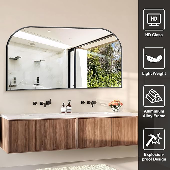 Bathroom Mirror, 55x30 inch Large Black Rectangle Wall Mounted Mirror with Thin Frame, Bathroom Vanity Mirrors for Over Sink, Entryway, Living Room, Bedroom