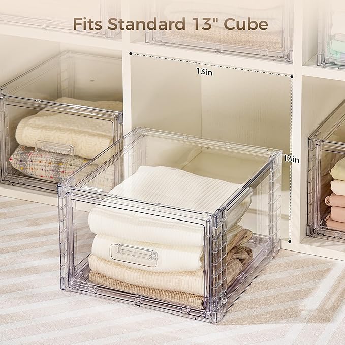 Vtopmart 4 Pack 18QT Clear Stackable Storage Drawers,Easily Assemble Closet Organizers,Plastic Storage Bins for Bathroom,Cabinet,Kitchen Pantry,Under Sink Organization(Medium)