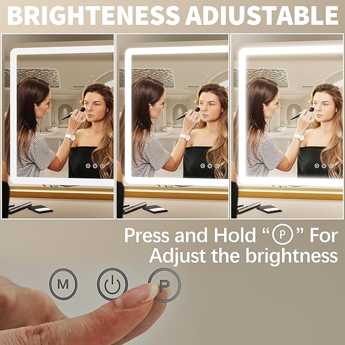 FENNIO 23" x 18" Vanity Mirror with Lights，LED Makeup Mirror，Hollywood Mirror with 3 Color Modes & Adjustable Brightness，Vanity Mirror Gold