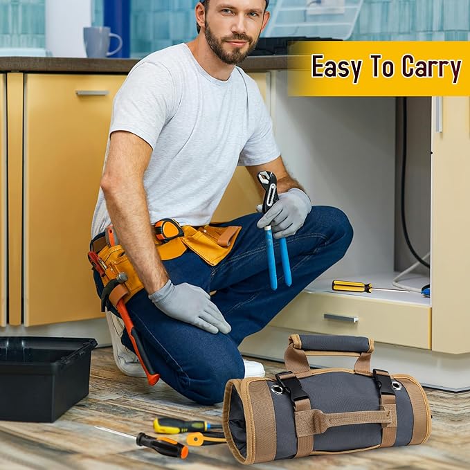 Tool Bag Tool Bags for Men Heavy Duty Tool Organizer, Portable Roll Up Tool Bag Gifts For Him, Mechanic, Electrician and Hobbyist, Car Tool Roll Organizer