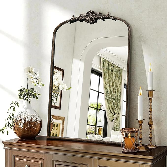 Besdomus Antique Large Arched Mirror: 24"x36" Arch Black Vintage Wall Mounted Mirror - Traditional Ornate Home Decor for Entryway/Fireplace/Bathroom/Bedroom - Idea for Young Couples