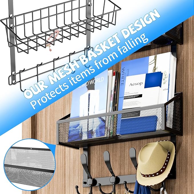 Over The Door Hooks Organizer, Coat Rack Over The Door Storage Hanger Towel Rack, Back of Door Storage Organizer for Bathroom,Bedroom,Kitchen,Office (Black, 4-Tier)