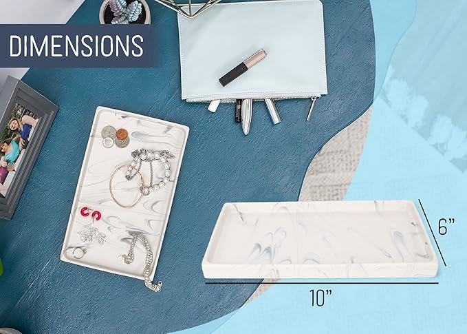 NAT & Jules 10 x 6 Ceramic Stoneware Vanity Tray - Perfect Bathroom or Kitchen Counter Organization Décor: Sponge Holder, Soap Dish, Jewelry and Perfume Tray, Marbled Cream