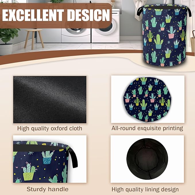 Laundry Hamper,Cactus Laundry Baskets,Waterproof Oxford Cloth Toy Storage for Bedroom,Bathroom,Nursery,16x20.8 Inch