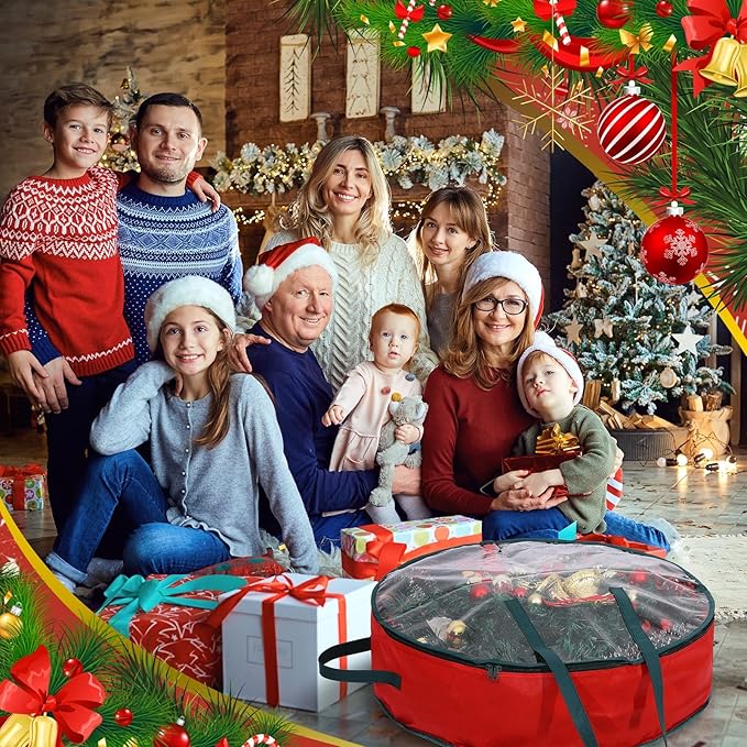 Shappy 12 Pcs Christmas Wreath Storage Bag Clear Wreath Box Wreath Storage Containers with Clear Window and Handle Christmas Garland Storage Containers for Xmas Holiday Seasonal Storage (30 Inch)