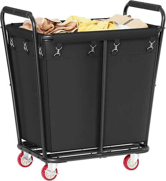 Hoctieon Large Laundry Cart with Wheels, 300L Heavy Duty Laundry Basket Organizer, Rolling Hamper Sorter for Clothes Storage, Industrial Dirty Clothes Hamper for Home & Hotel, Black