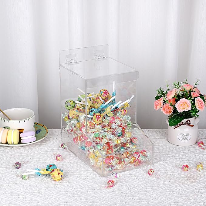 Kokone Candy Dispenser Countertop with Lids,Acrylic Container for Laundry Pods Dishwasher Pods Plastic Bags,Wall Mounted Candy Dispenser with Screws,Clear Acrylic Dispenser for Desk Pantry Kitchen