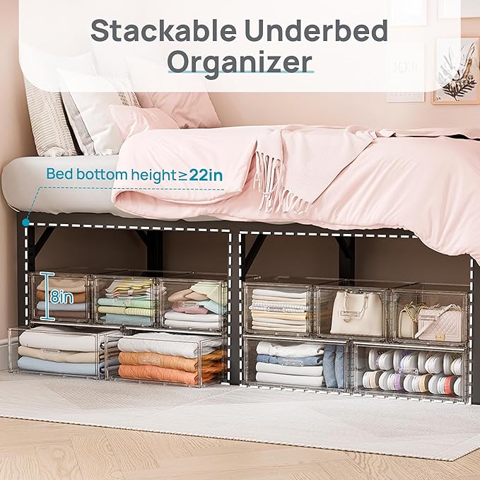 Vtopmart 8 Pack Large & Medium Stackable Drawer Organizer Set, 162QT Easy Assembly Clear Plastic Storage Cabinet, Durable Dresser for Closet, Bedroom, Entryway, Playroom & Apartment Organization