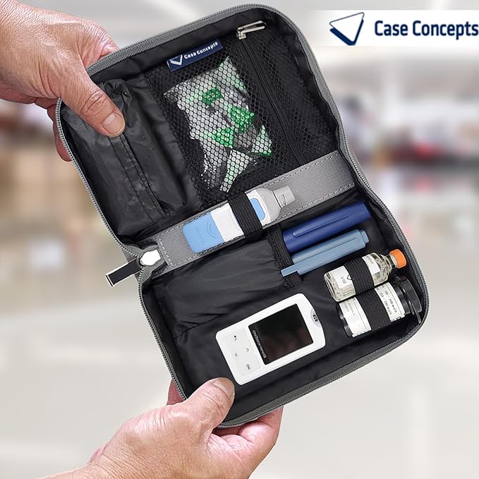 Diabetes Supplies Case – Portable Storage Case and Organizer Glucose Meter, Insulin, and Accessories - Compact, Portable (Glacier Gray)