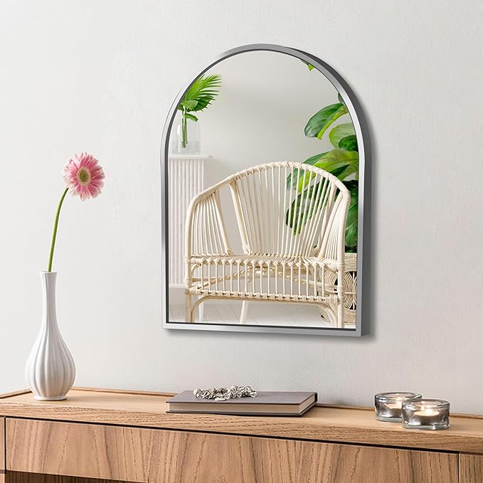 Small Silver Arch Mirror Wall-Mounted 10x13 inch Arched Mirror for Decor
