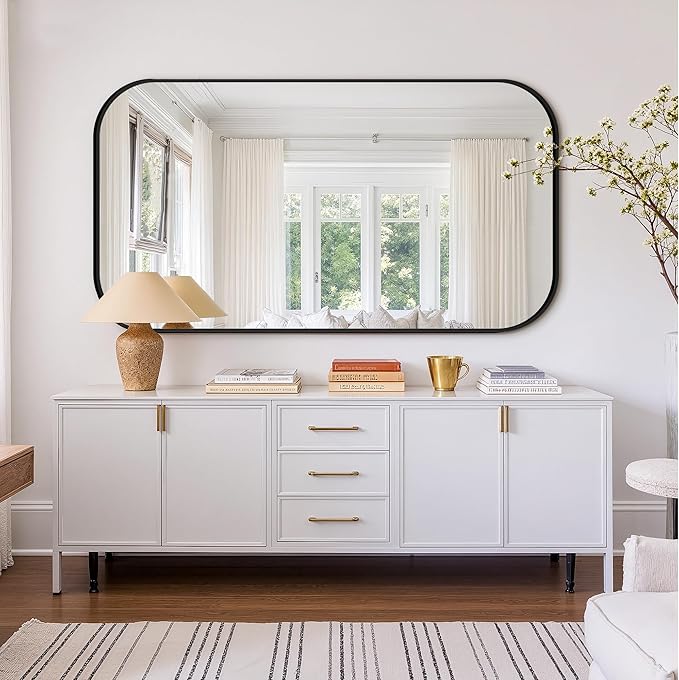 Bathroom Mirror for Wall, Large Bathroom Vanity Mirror for Over Sink 30 x 55, Black HD Reflection Shatterproof Mirror for Living Room Bedroom Entryway, Metal Frame Rectangular Shape