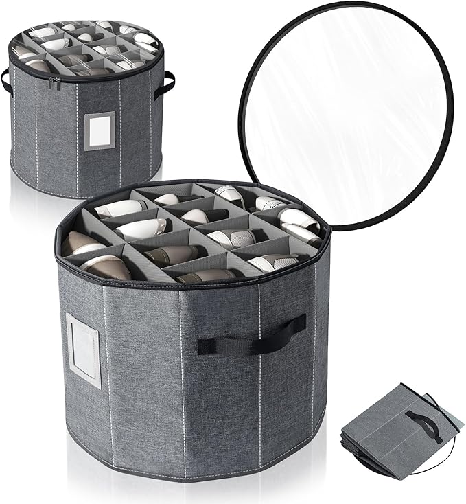 Shoe Organizer for Closet - Cylindrical Shoe Storage with Removable Dividers, Transparent Top Viewing Window, Foldable Design and Adjustable Compartments