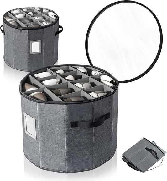 Shoe Organizer for Closet - Cylindrical Shoe Storage with Removable Dividers, Transparent Top Viewing Window, Foldable Design and Adjustable Compartments