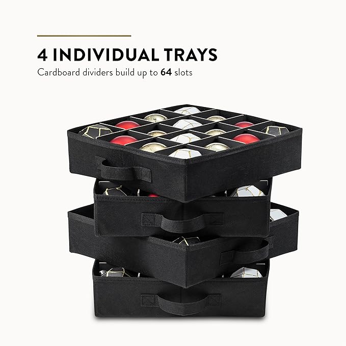 ZOBER Christmas Ornament Storage Box - Stores 64 3" Ornaments with Drawer Style Trays - Tear Proof 600D Oxford Fabric - Ornament Organizer Storage Box, Durable Christmas Containers Holder - Green