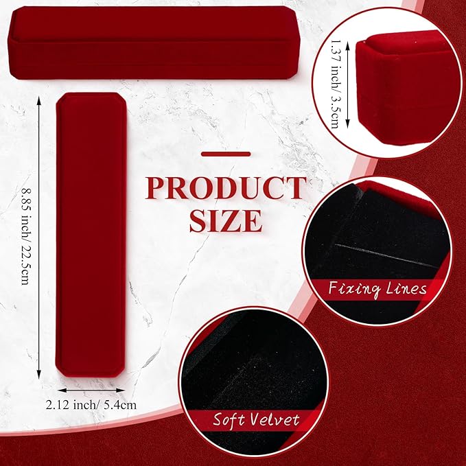 Batiyeer 24 Pcs Velvet Bracelet Box Bulk Jewelry Chain Necklace Box Bracelet Storage Case Long Jewelry Case for Valentine Wedding Pendant Display, 8.86 x 2.13 x 1.38 Inch(Claret)