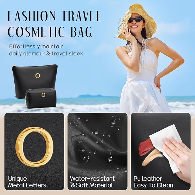 Valentine's Day Gifts for Women Girlfriend Initial Makeup Bag for Teen Girls Personalized Gifts for Friend Teacher Mom Wife Cosmetic Travel Toiletry Bag(Black,O)