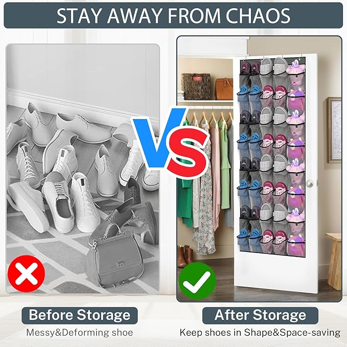 40-Pocket Over the Door Shoe Organizer - Large Mesh Pocket Hanging Shoe Organizer,Behind the Door Shoes Storage Holder Hanger,Large Capacity Design for Dorm Room College,Store 20 Pairs(Grey)